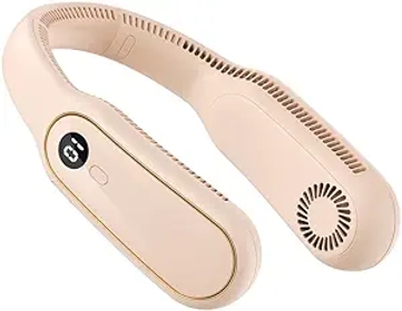 Portable Bladeless Neck Fan BP521,4 Speeds Cool Wind,Slope Airflow,Visible Digital Display,Size Adjustable,Long Lasting Quick Charging Rechargable Battery,Headphone Design,Hands Free(Pink)