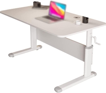 Standing Desk White Home Office Lift Computer Desk, Study Height Adjustable Student Study Table, Hand Crank Bedroom Bedside Table