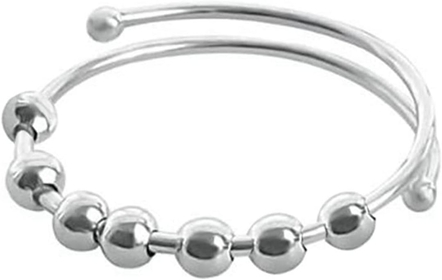 Stainless steel open ring Open Anxiety Ring Stainless Steel Adjustable Stress Relief Rotatable Bead Ring for Women Men