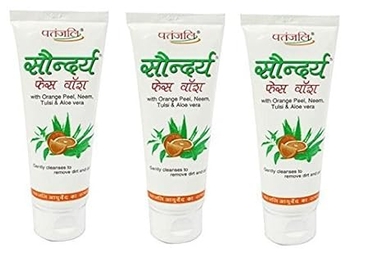 Patanjali Saundarya Face Wash, 60g (Pack of 3) Orange Peel Extracts Neem Tulsi Aloe Vera Goodness
