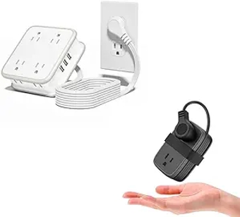 Extension Cord 10 Ft,  8 Widely Outlets 3 USB Ports Flat Plug Power Strip,Travel Power Strip with USB PortsLong Extension Cord with Multiple Outlets, Wall Mount Outlet Extender for Home