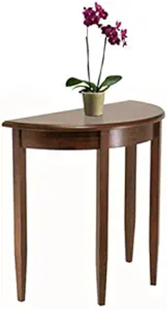 Walnut Finish Half Moon Hall Table with Tapered Legs, Drawer, and Satin Nickel Knob - Perfectly Pair with Coffee Table, End Table, and Hall Table with Shelf - 31.97" W x 15.9" D x 30" H - 20.3 lbs