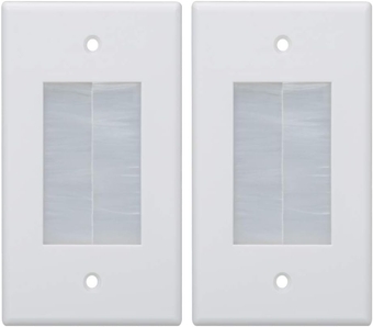 Wall Cable Pass Through (2 Pack), 1 Gang Brush Wall Plate for Low Voltage Cables and Power Cords in-Wall Installation, Including Coaxial, HDMI, Ethernet Cables and Speaker Wires