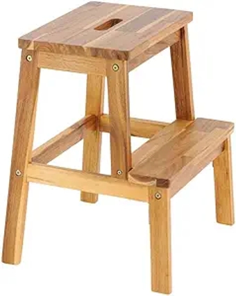Wood 2 Steps Stool Small Size Rectangle Top,Wooden Step Stools for Kitchen Living Room,Bed Step Stools Acacia Wood