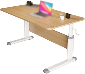 Standing Desk White Home Office Lift Computer Desk, Study Height Adjustable Student Study Table, Hand Crank Bedroom Bedside Table
