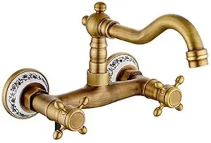 Faucets,Kitchen Wall Faucet Vintage Washbasin with Brass Ceramic with Cold Water and Hot Ancient Sink Mixer/3