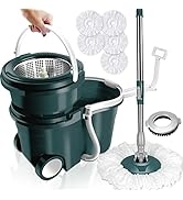 Masthome Mop and Bucket with Wringer Set, Spin Mop Bucket Floor Cleaning System with 2 Wheels for...