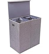 BIRDROCK HOME Premium 2 Section Linen Collapsible Laundry Hamper with 4 Load Capacity | Removable...