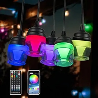 Outdoor String Lights 43ft LED String Lights Color Changing RGB Premium Shatterproof IP65 Waterproof Patio Light with Bluetooth App and Remote Control for Parties, Cafe, Patio and Garden