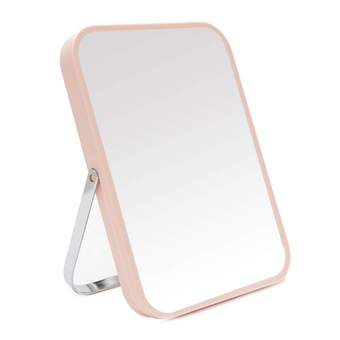 Table Desk Vanity Makeup Mirror,8-Inch Portable Folding Mirror with Metal Stand 90°Adjustable Rotation Tavel Make Up Mirror Hanging Bathroom for Shower Shaving(Pink)