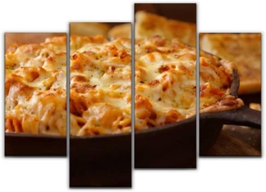 Wall Art Canvas Cheesy Baked Rotini Pasta in Roasted Tomato and Garlic Sauce with Modern Painting 4 Panels Prints Stretched and Framed Artwork for Living Room Office Home Wall Decoration Gift