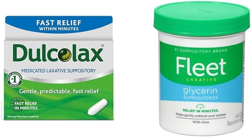 Fast Relief Medicated Laxative Suppositories Fast Relief & Fleet Laxative Glycerin Suppositories for Adult Constipation, Adult Laxative Jar Aloe Vera, 50 Count