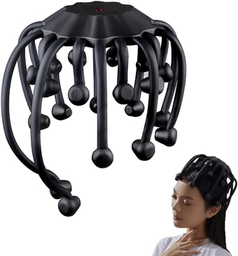 Octopus Head Massager Automatic Scalp Massager with 15 Vibrating Contacts, 5 Modes, Bluetooth Music, Wireless Head Massager Tool for Headache Relieving Stress (Black)