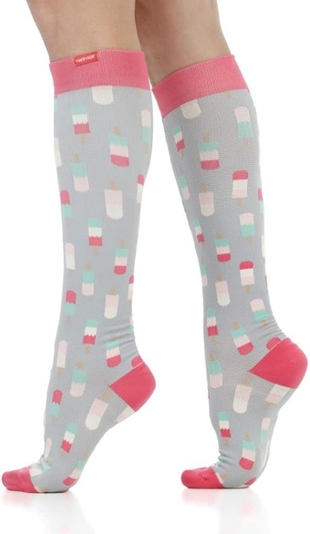 VIM & VIGR Nylon 20-30 mmHg Graduated Compression Socks (Grey & Strawberry Fruit Pops, Large/X-Large (3))