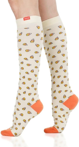 VIM & VIGR Cotton 20-30 mmHg Medical Grade Compression Socks (Cream & Orange Candy Corn Small/Medium Wide Calf (4))