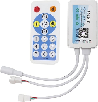 WS2812B WS2811Bluetooth LED Light Controller SP601E with Dual Signal Output Ports for LED Module Pixel Strip Light Andriod iOS APP RF Remote Control,Multicolor