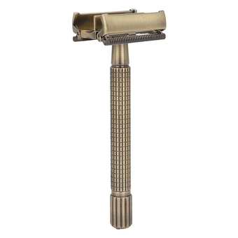 Vintage Manual Shaver, Classic 3 Colors Copper Safety Razors Beard Shaving Tool With Base (Gold)