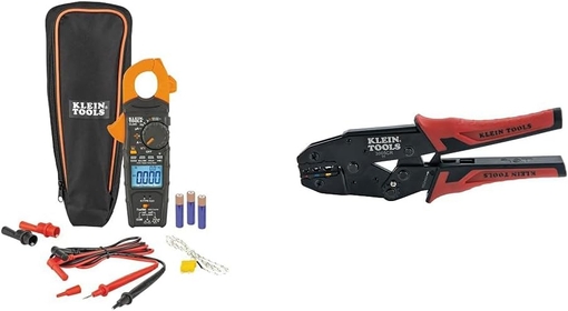 CL445 HVAC Clamp Meter, Auto-Ranging TRMS, NCVT, Measures Voltage & 3005CR Wire Crimper Tool, Ratcheting Insulated Terminal Crimper for 10 to 22 AWG Wire