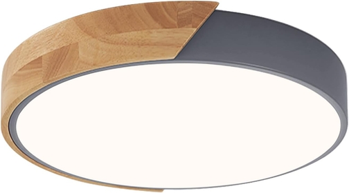Modern LED Ceiling Light, Minimalist Wood Style Flush Mount Ceiling Light Fixture, Circle Lighting Lamp with Acrylic Lampshade for Bedroom Living Room Dining Room Laundry (Grey, 11.8'')