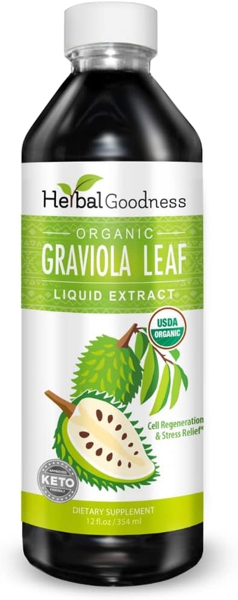 Soursop  Leaf Extract 15X Strength - Soursop Bitters Liquid Drop - Organic, Kosher - Cell Support, Regeneration, Stress Relief, Immune Boost, Relax, Liver, Sleep -  Goodness - 12oz
