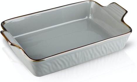 Individual Lasagne Pan Deep, Rectangular 9x13 Baking Dish, Ceramic Baking Dish, Bakeware for Tapas, Roasting, Casserole Dish for Oven, Texture Series (Gray)