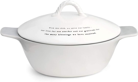 Family Glossy Classic White 10 x 9 Ceramic Stoneware Casserole Dish With Lid
