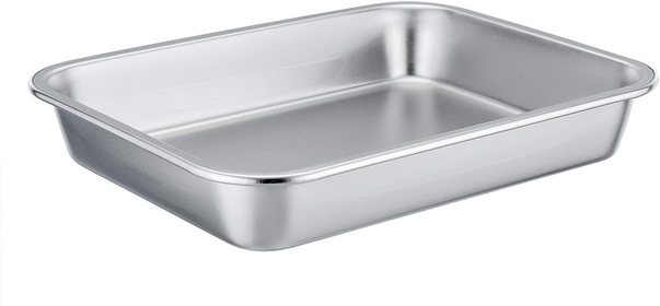 Lasagna Pan, 10.6 x 8.3 x 1.7inch Stainless Steel Rectangular Cake Brownie Pan Casserole Baking Dish, Compact for Toaster Oven, Non Toxic & Healthy, Brushed Finish & Easy Clean-Dishwasher Safe