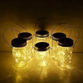 Solar Mason Jar Lights with Hanger, 6 Pack 10 LED Waterproof Warm White Fairy String Lights(NO Jars) - Perfect for Garden, Deck, Patio, Party, Wedding and Christmas Decorative Lighting