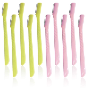 10 Pack Eyebrow Razor [Extra Precision] Facial Hair Remover,  Pink and Green, Exfoliating Tool - Smooth Facial Shave with Precision Cover for Men & Women