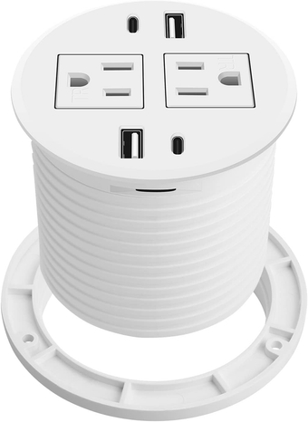 Desktop Power Grommet with PD 20W USB C,2 Outlets,4 USB Ports(40W Total),Recessed Power Bar Multiple Outlets for Home/Office,Desk Hole Grommet for End Table,Side Table etc,6 Ft Cord