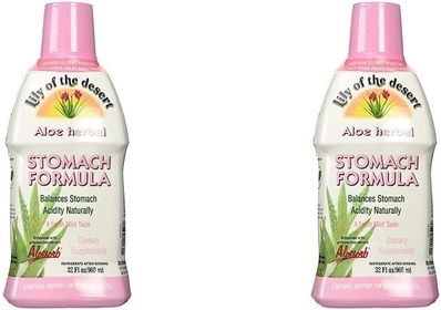 Stomach Formula, Organic Aloe Vera Juice with Slippery Elm, Chamomile, Peppermint, and Ginger for Gut Health, Acid Reflux, Heartburn Relief, 32 Oz (Pack of 2)