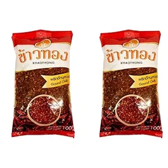 ( Pack of 2 )  Thai Ground Chili Pepper, Crushed Thai hot chili , Ground red chili, Hot chili flakes 100g (3.52oz) each
