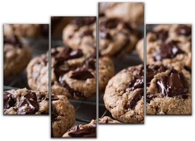 Wall Art Canvas Freshly Baked Vegan Oatmeal Chocolate Chunk Cookies on Cooling Rack Modern Painting 4 Panels Prints Stretched and Framed Artwork for Living Room Office Home Wall Decoration Gift
