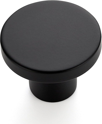 10 Pack Matte Black Cabinet and Drawer Knobs - 1-1/5 Inch Round Pulls for Kitchen, Dressers and Closets