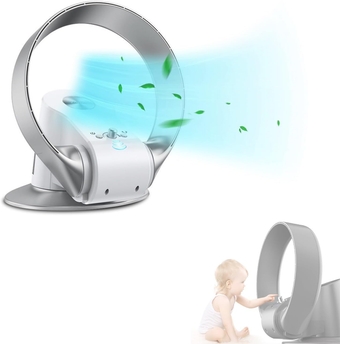 Desk Fan Bladeless, Quiet Desk Cooling Fan, Oscillating Table Fan 12in Personal Small Tower Fans, Easy To Clean (Color : Silver)