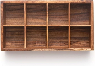 Cornwall Tea Box, 8 Compartment Tea Organizer, Acacia Wood