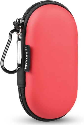 Earphone Case,  Earbud Carrying Case Holder EVA Headphone Storage Bag Small Zipper Pouch Compatible for EarPods, AirPods, Beats Flex, Urbeats3, Bose Wireless Earbuds, USB Cable, with Clip-Red