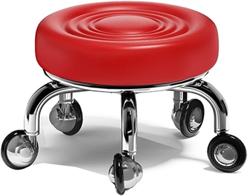 Low Rolling Stool with Wheels,Wheels Do Not Wind Hair,Pedicure Stool, Roller Seat Short Rolling Foot Stools with Universal Swivel Caster Wheels PU Leather Little SMA Black (Red)
