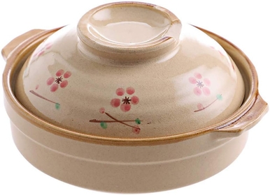 Beauty Vintage Floral,0.6 Litre Earthenware Clay Pot Serves 1 Person,Japanese Sakura Ceramic Hot Pot Casserole Dish Cherry 0.6 Litre