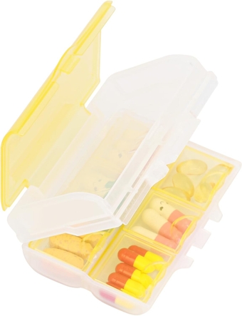 Daily Pill Organizer,7 Compartments Pocket Pill Organizer, 2 Layer Portable Daily Pill Case Container, Medicines Vitamin Small Pill Box Travel Pill Holder for Purse (Yellow)