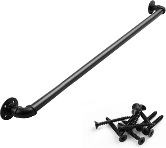 Pipe Stair Handrail, 2 Ft Metal Staircase Handrail, Black Galvanized Industrial Iron Hand Rail for Indoor & Outdoor Wall Mount Support, Wall Hand Railing,Safety Handle, Steps Baluster(HR01-1)