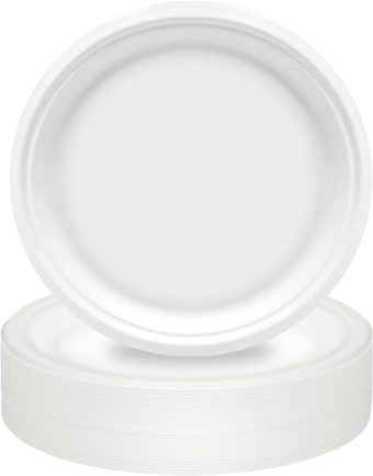 Compostable Bagasse Plate Biodegradable ECO-Friendly Disposable 9 Inch Paper Plates [150-Pack]