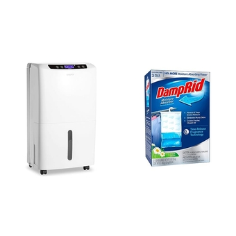 2000 Sq. Ft Dehumidifier for Home and Basements & DampRid Fresh Scent Hanging Moisture Absorber, 16 oz., 3 Pack - Eliminates Musty Odors for Fresher, Cleaner Air, Ideal for Closet - Blue