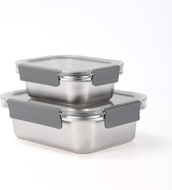 Set of 2 stainless steel food containers with lids, Airtight kimchi containers, Leakproof meal prep bento box, Dishwasher/Oven/Freezer safe