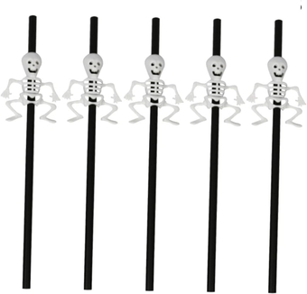 10 Pcs Stand Out Straws Party Decorations Apparel Unique Design Beverage Store Supplies Black Color Fun Party Accessories Skeleton Design Straw Halloween Props