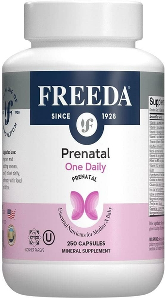 Freeda Prenatal Vitamin - Kosher Prenatals - Prenatal Vitamins with Iron, Prenatal Folic Acid, Choline, Vitamin D - One Daily Pre Natal Multivitamin Support for Pregnant & Lactating Women (250)