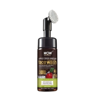 WOW   Apple Cider Vinegar Foam Exfoliating Face Wash & Brush - 3.4 Fl Oz, Unisex, Plant-Powered Ingredients, ACV Face Cleanser for Sensitive