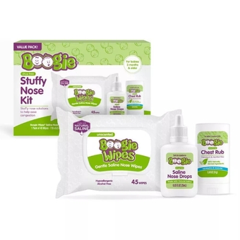 Stuffy Nose Kit:  Wipes, Saline Nose Drops, Chest Rub Stick, Drug-Free, For Babies 3 Months & Older