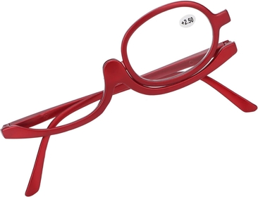 Makeup Glasses Single Lens, Rotatable Flip Down Lens Make up Eyeglasses, Readers Magnifier Eyeglasses for Women, Red(+2.50)