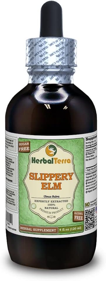 Slippery Elm (Ulmus rubra) Glycerite, Organic Dried Bark Alcohol-FREE Liquid Extract (Brand name: , Proudly made in USA) 4 fl.oz (120 ml)